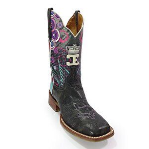 Cinch Edge Queenism Women's Western Boots Square Toe Black Marbled Leather 9.5 B